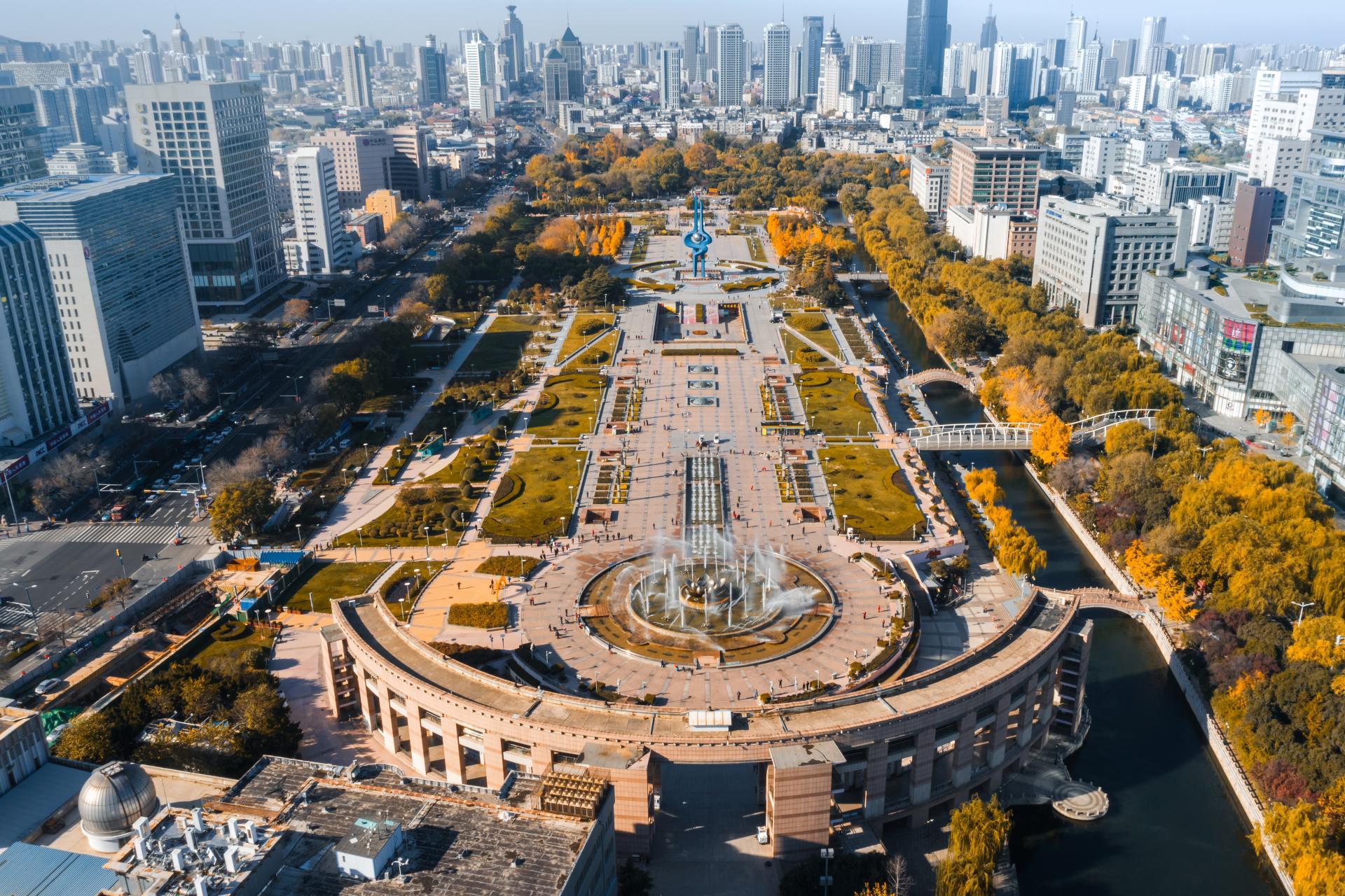 Jinan city skyline and international business district in Shandong China