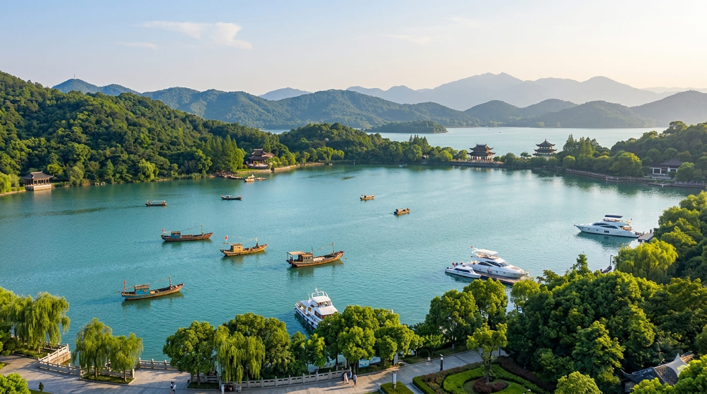 Scenic view of Dongqian Lake in Ningbo, Zhejiang Province, China