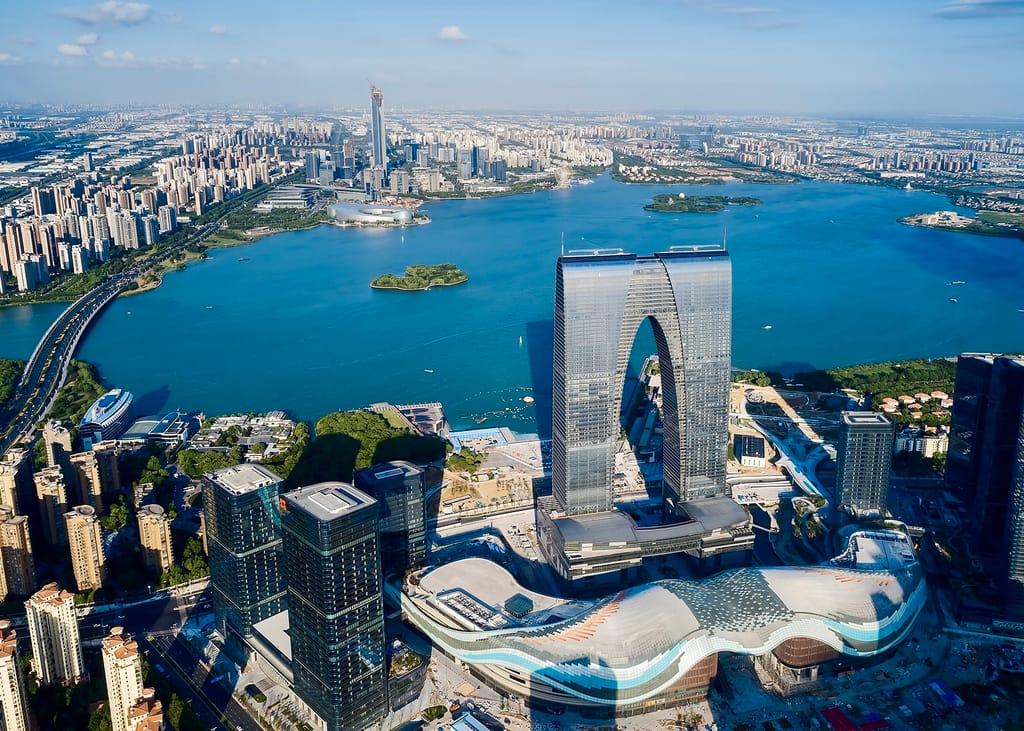 Suzhou city landmark and traditional architecture in Jiangsu China