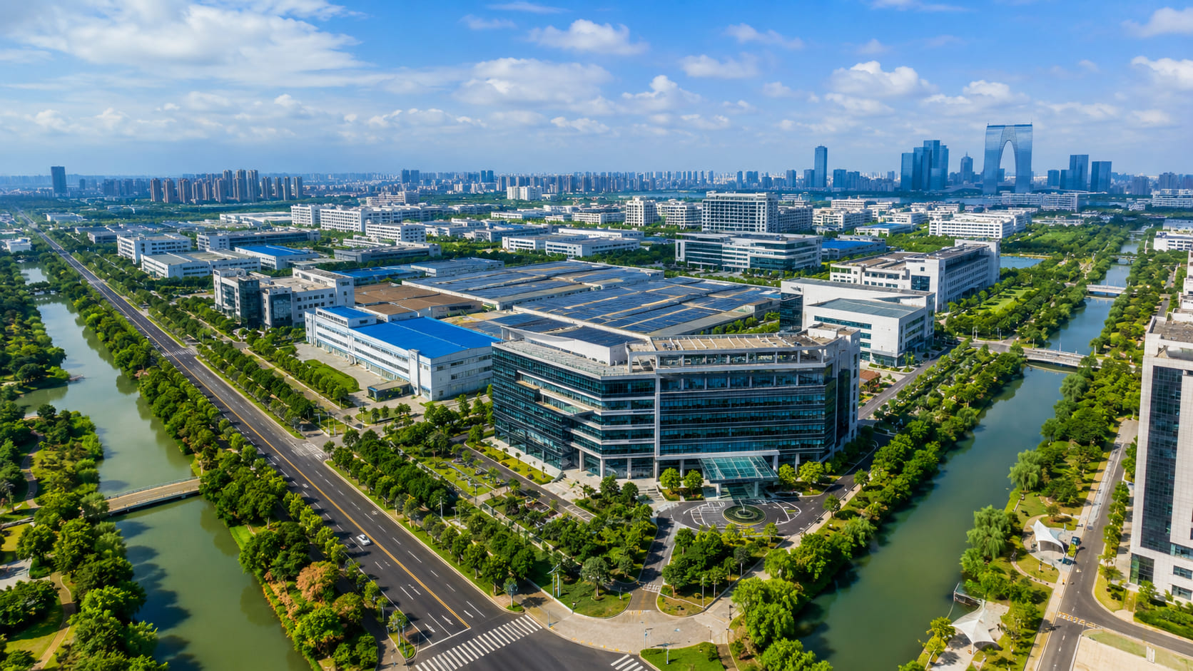 Suzhou Industrial Park with modern office buildings and technology companies